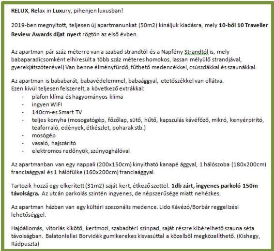 Lido Riviera, Relux Apartman Balatonlelle Eksteriør billede